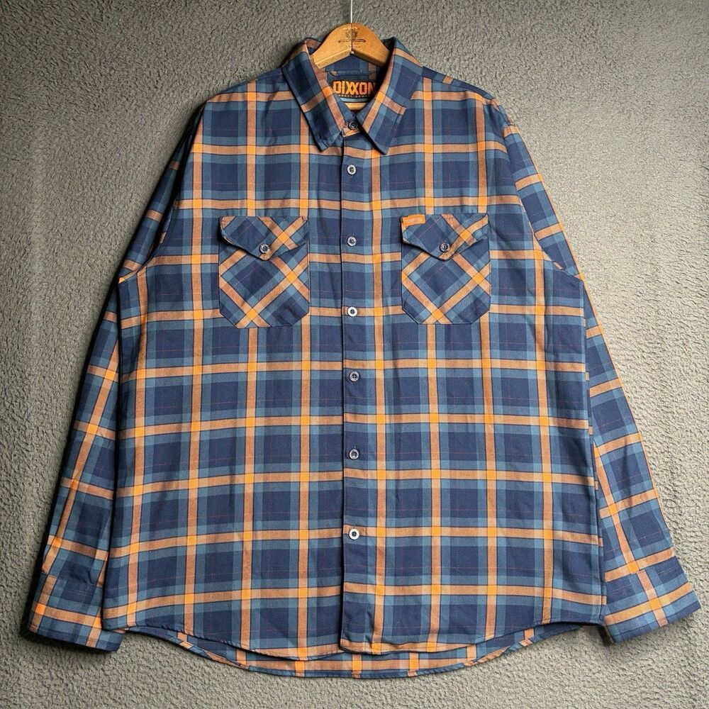 Dixxon Flannel Co Mens XL Blue Orange Plaid Long Sleeve Shirt High Fives